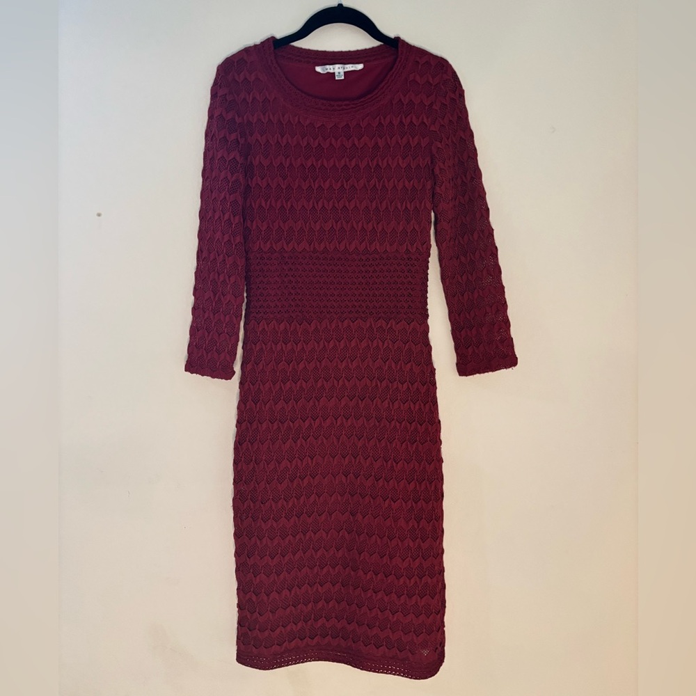 Max Studio Burgundy Textured Long Sleeve Dress
